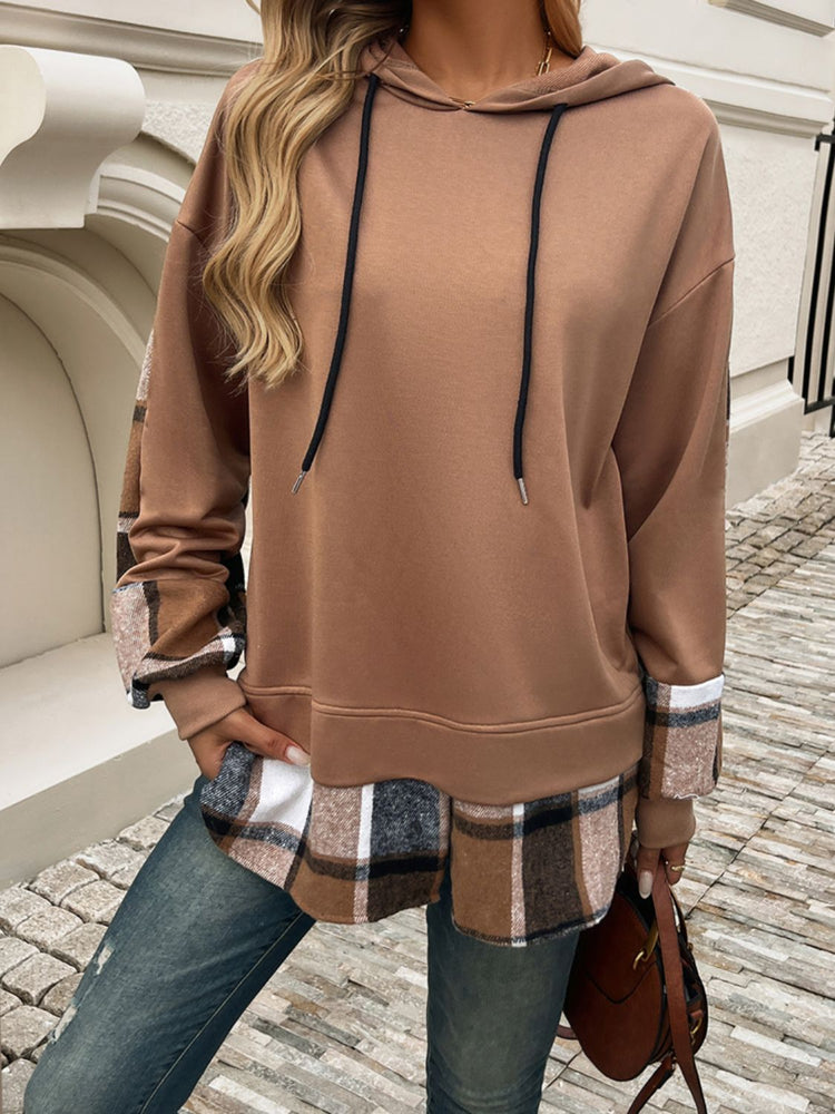 Devine Drawstring Plaid Long Sleeve Hoodie - MyEmpired