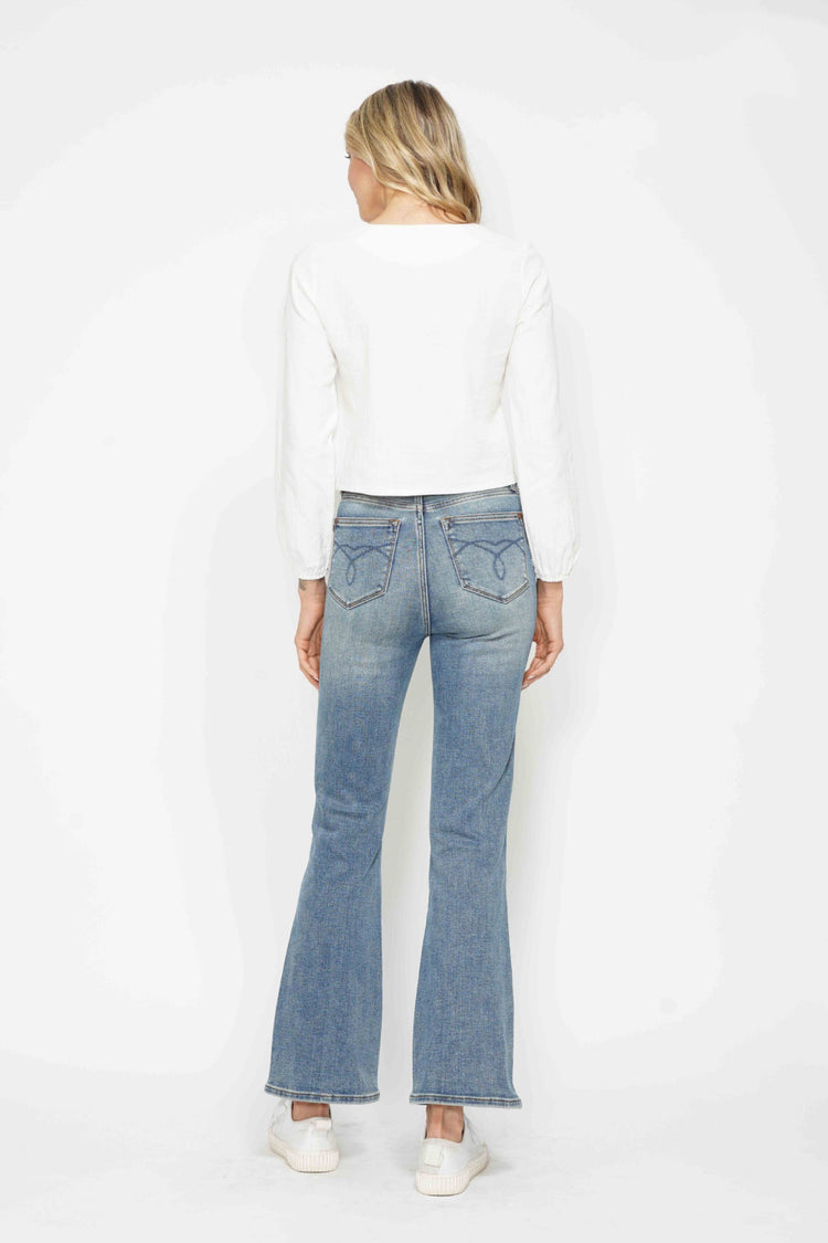 Judy Blue Full Size Tummy Control Back Embroidered Pocketed Bootcut Jeans Plus Size - MyEmpired