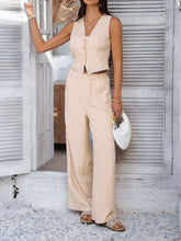 Devine Button Down Lace Detail Vest and Pants Set - MyEmpired