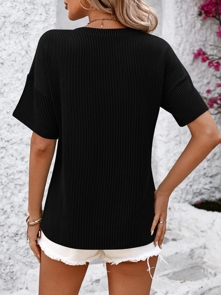 Mandy V-Neck Dropped Shoulder T-Shirt - MyEmpired
