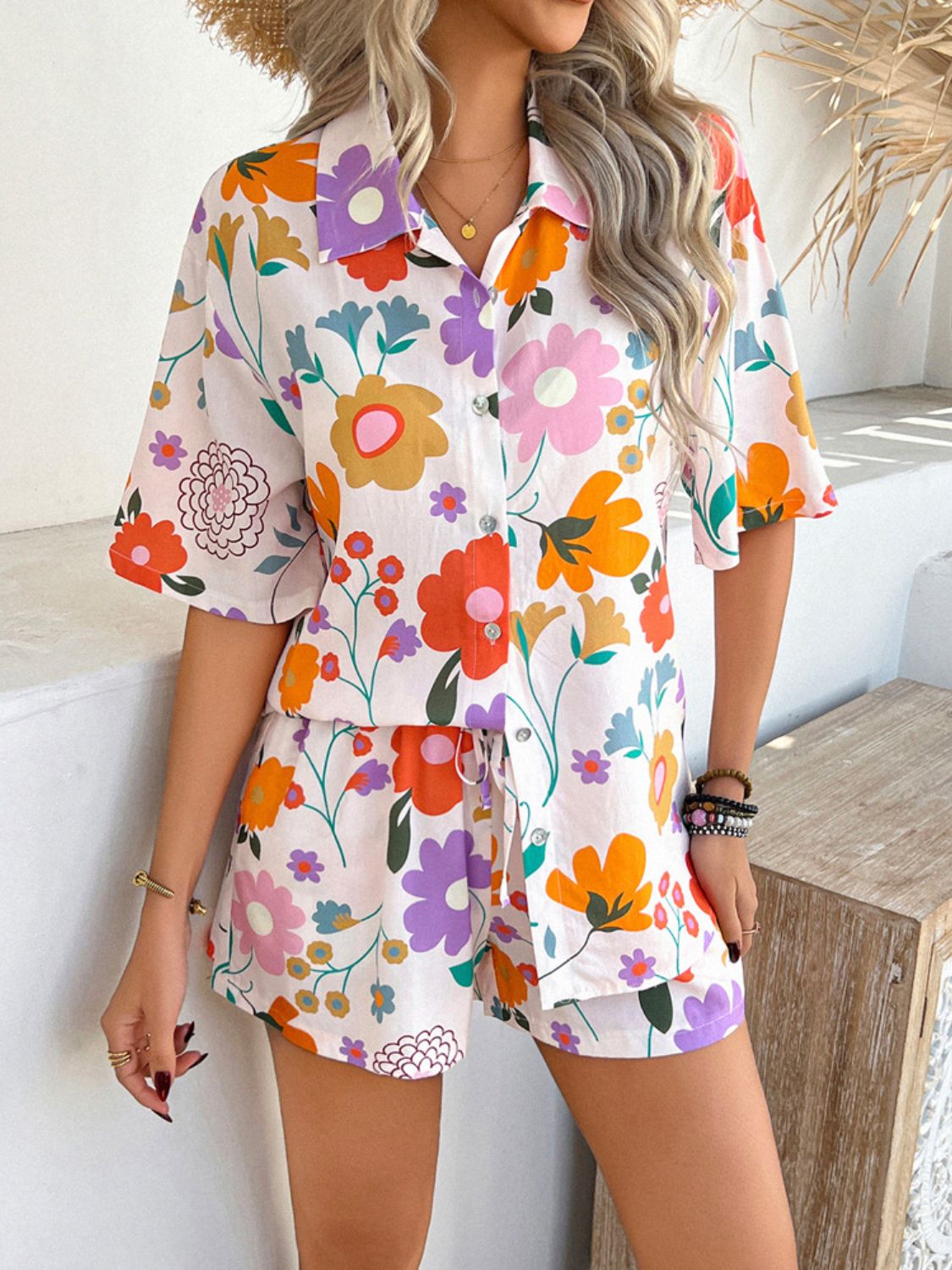 Devine Printed Button Down Shirt and Shorts Set - MyEmpired