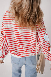 Sequin Santa Striped Round Neck Long Sleeve Sweatshirt - MyEmpired
