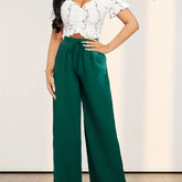 Solid Color Wide Leg Pants, Casual High Drawstring Waist Loose Pants For Spring & Summer, Women&