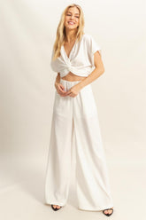 HYFVE Twisted Front Short Sleeve Top and Wide Leg Pants Set - MyEmpired