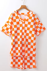 Checkerboard V Neck Loose Tee and Shorts Set - MyEmpired