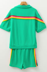 Rainbow Collared Short Sleeve Top and Shorts Set - MyEmpired