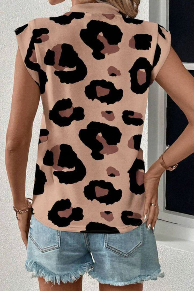 Leopard Round Neck Cap Sleeve T-Shirt - MyEmpired