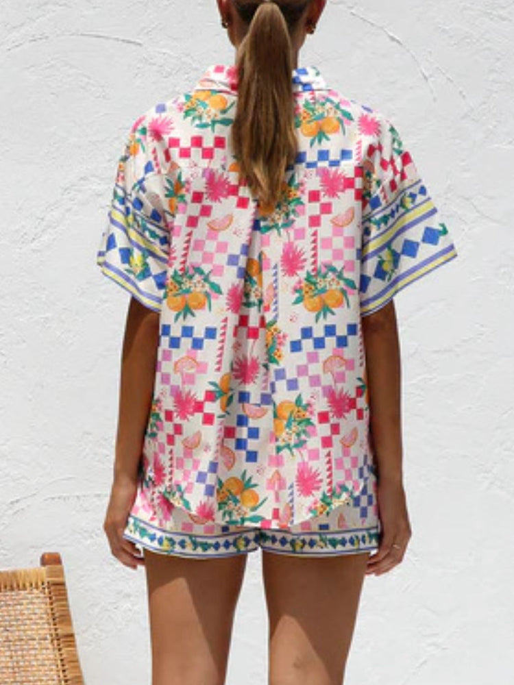 Printed Button Down Short Sleeve Top and Shorts Set - MyEmpired