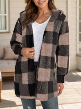 Plaid Long Sleeve Hooded Coat - MyEmpired