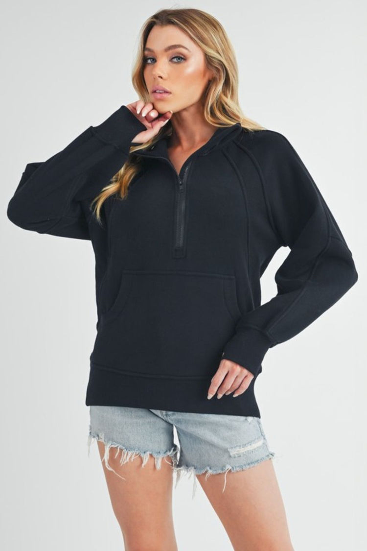 Aemi + Co Half Zip Raglan Sleeve Sweatshirt with Kangaroo Pocket - MyEmpired