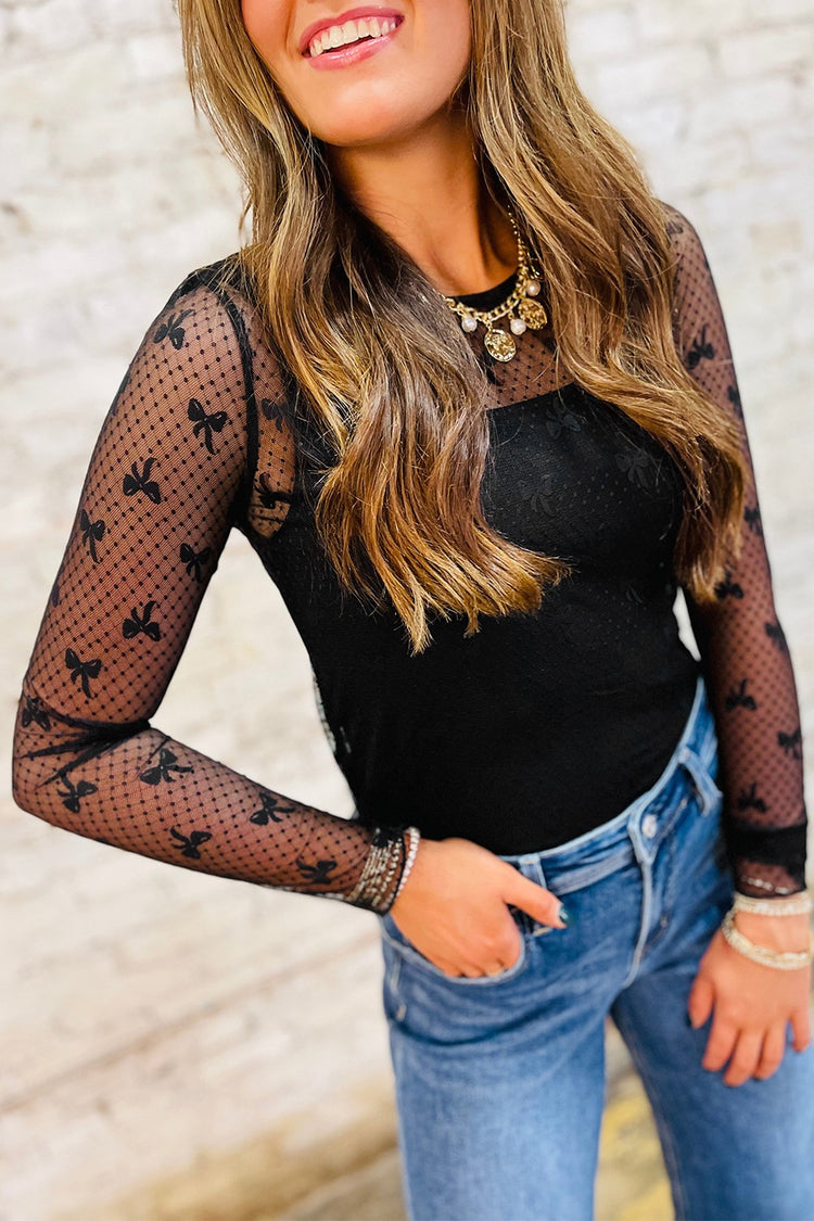 Bow Round Neck Sheer Top - MyEmpired
