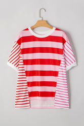 Stripe Side Slit Round Neck T-Shirt - MyEmpired