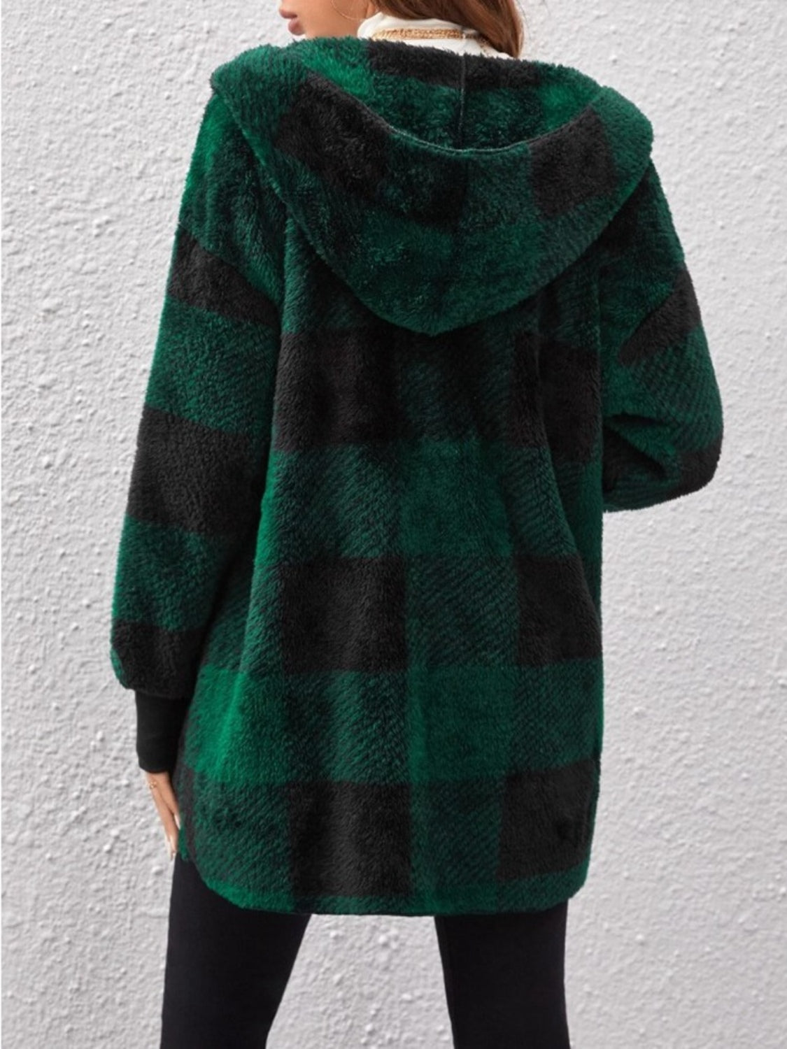 Plaid Long Sleeve Hooded Coat - MyEmpired