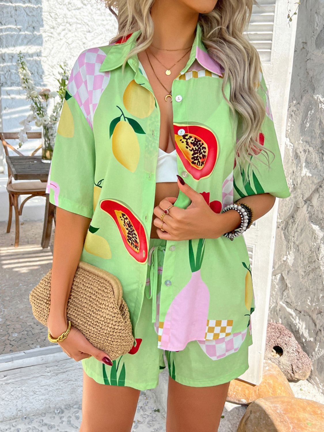 Devine Printed Button Down Shirt and Shorts Set - MyEmpired