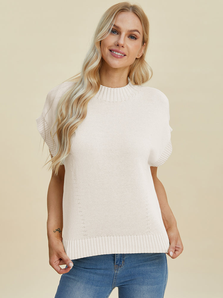 Double Take Full Size Mock Neck Short Sleeve Sweater - MyEmpired