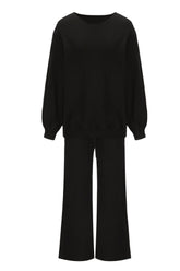 Round Neck Long Sleeve Top and Pants Set - MyEmpired