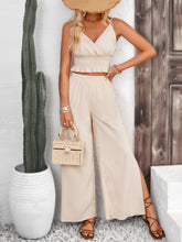 Smocked Surplice Cami and Wide Leg Pants Set - MyEmpired