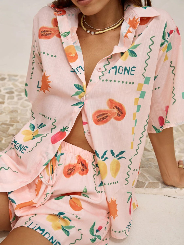 Printed Button Down Shirt and Shorts Set - MyEmpired