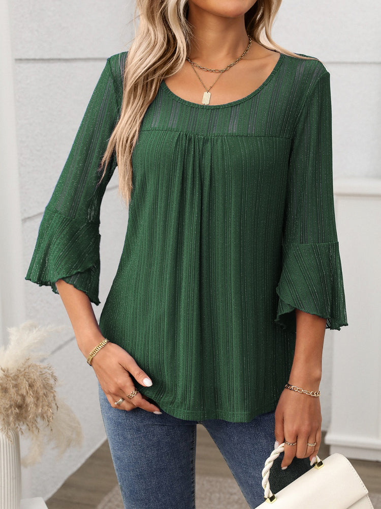 Round Neck Three-Quarter Sleeve Top - MyEmpired