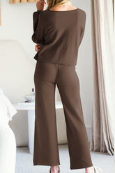 Round Neck Long Sleeve Top and Pants Set - MyEmpired