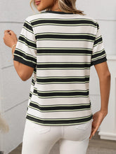 Contrast Striped Round Neck Short Sleeve T-Shirt - MyEmpired