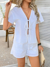 Devine Tied V-Neck Short Sleeve Top and Shorts Set - MyEmpired