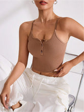 Ribbed Half Button Cropped Active Cami - MyEmpired