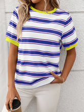 Contrast Striped Round Neck Short Sleeve T-Shirt - MyEmpired