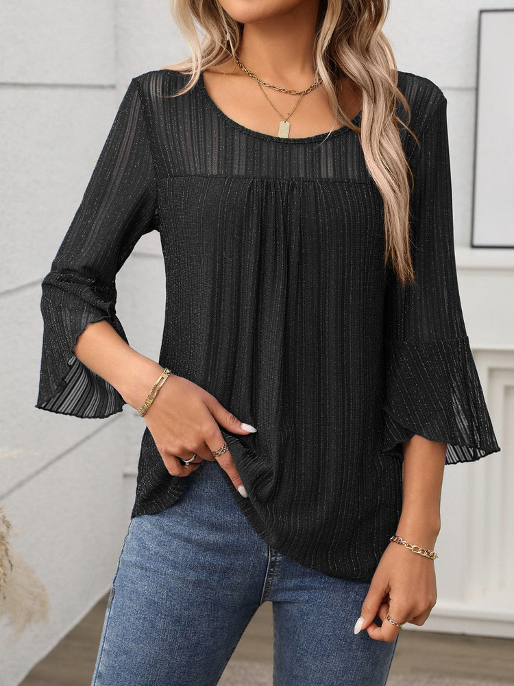 Round Neck Three-Quarter Sleeve Top - MyEmpired
