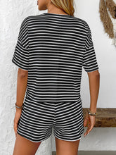 Striped Round Neck Short Sleeve Top and Shorts Set - MyEmpired