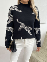 Leopard Pattern Mock Neck Sweater, Elegant Long Sleeve Sweater For Fall & Winter, Women&