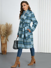 Plaid Tie Waist Long Sleeve Coat - MyEmpired