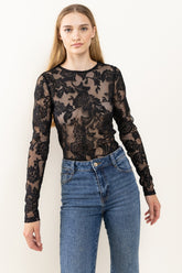 Ces Femme Floral Lace Mesh Bodysuit - MyEmpired