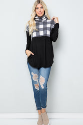 Celeste Full Size Pocketed Plaid Turtleneck Long Sleeve Blouse - MyEmpired