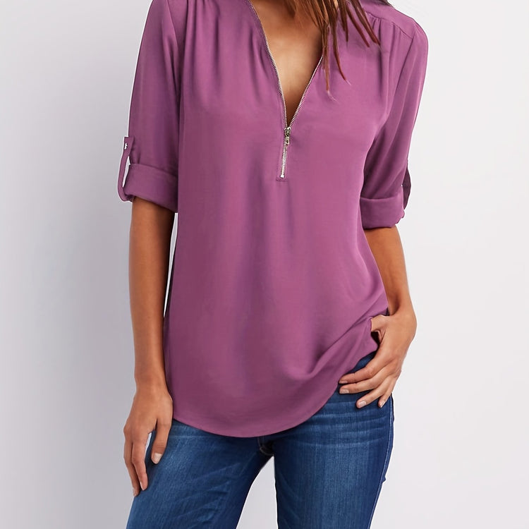 Solid V Neck Blouse - MyEmpired