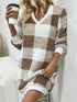 Plaid V-Neck Long Sleeve Dress - MyEmpired