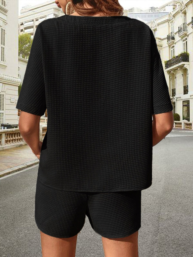 Waffle-Knit Half Sleeve Top and Shorts Set - MyEmpired