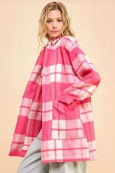Davi & Dani Plaid Open Front Drop Shoulder Longline Coat - MyEmpired