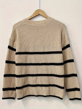 Striped Crew Neck Sweater, Elegant Waffle Knit Long Sleeve Sweater For Fall & Winter, Women&
