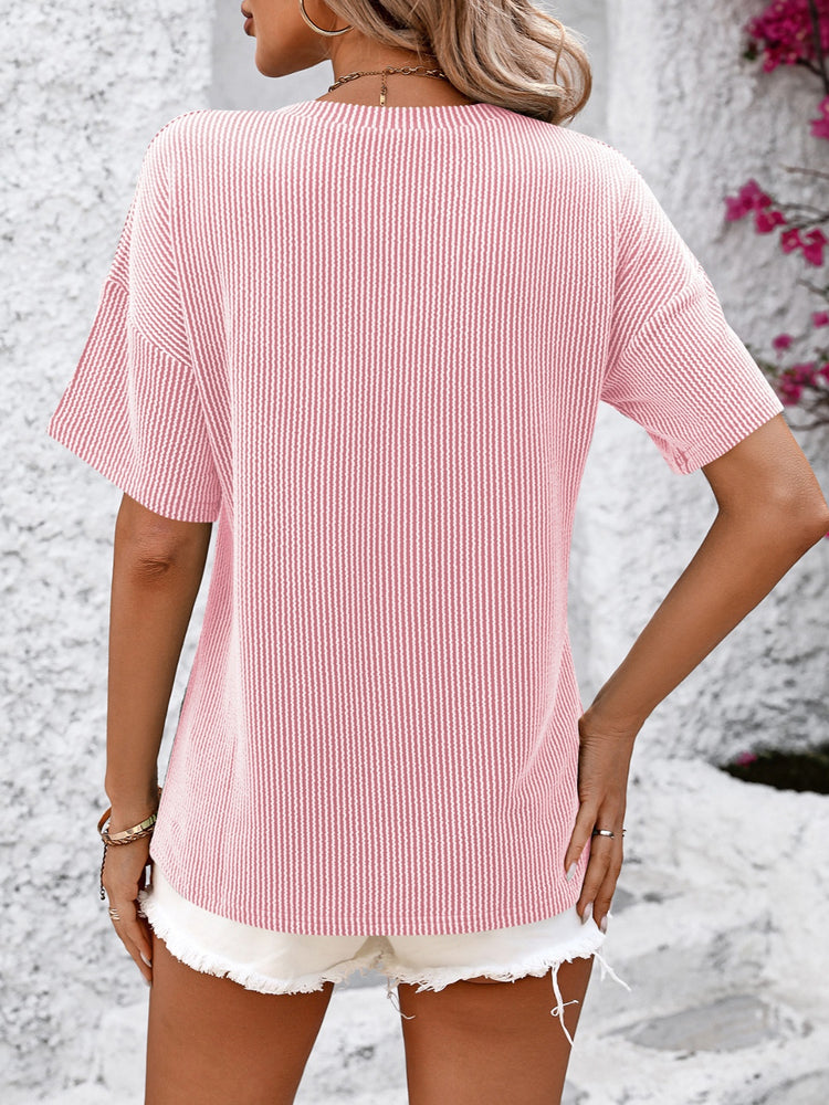 Mandy V-Neck Dropped Shoulder T-Shirt - MyEmpired