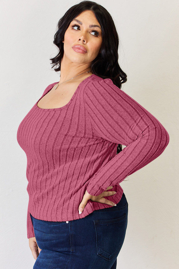 Basic Bae Full Size Ribbed Long Sleeve T-Shirt - MyEmpired