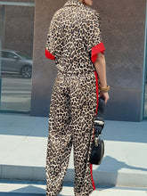 Leopard Half Sleeve Top and Wide Leg Pants Set - MyEmpired