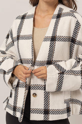 HYFVE Plaid Long Sleeve Jacket with Side Slit Pockets - MyEmpired