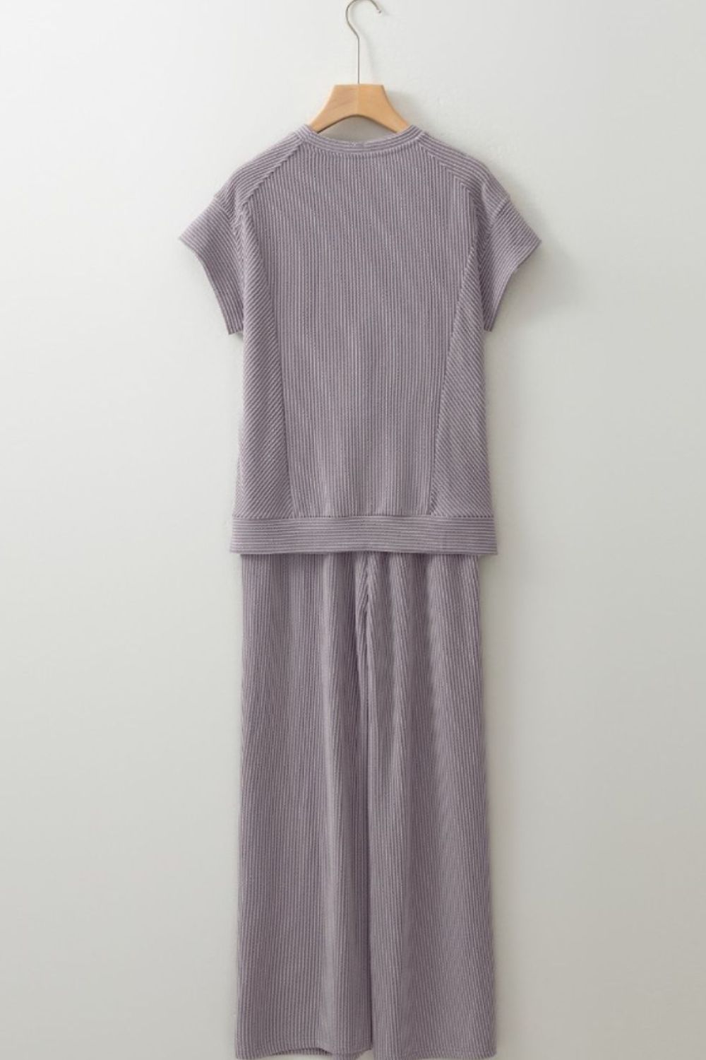 Corded Knit Short Sleeve T-Shirt and Wide Leg Pants Set - MyEmpired