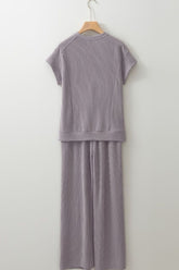 Corded Knit Short Sleeve T-Shirt and Wide Leg Pants Set - MyEmpired
