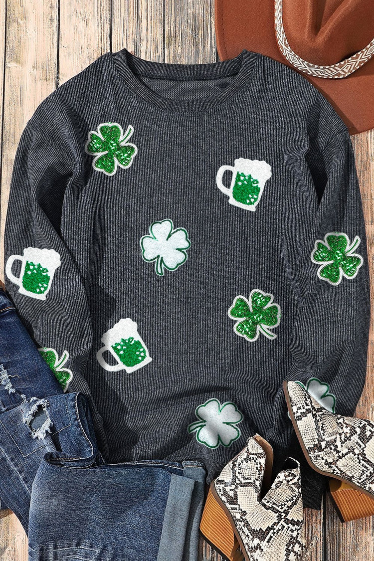 Lucky Clover Beer Sequin Round Neck Sweatshirt - MyEmpired