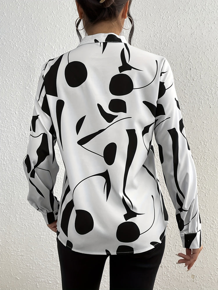 Geo Print V Neck Blouse - MyEmpired