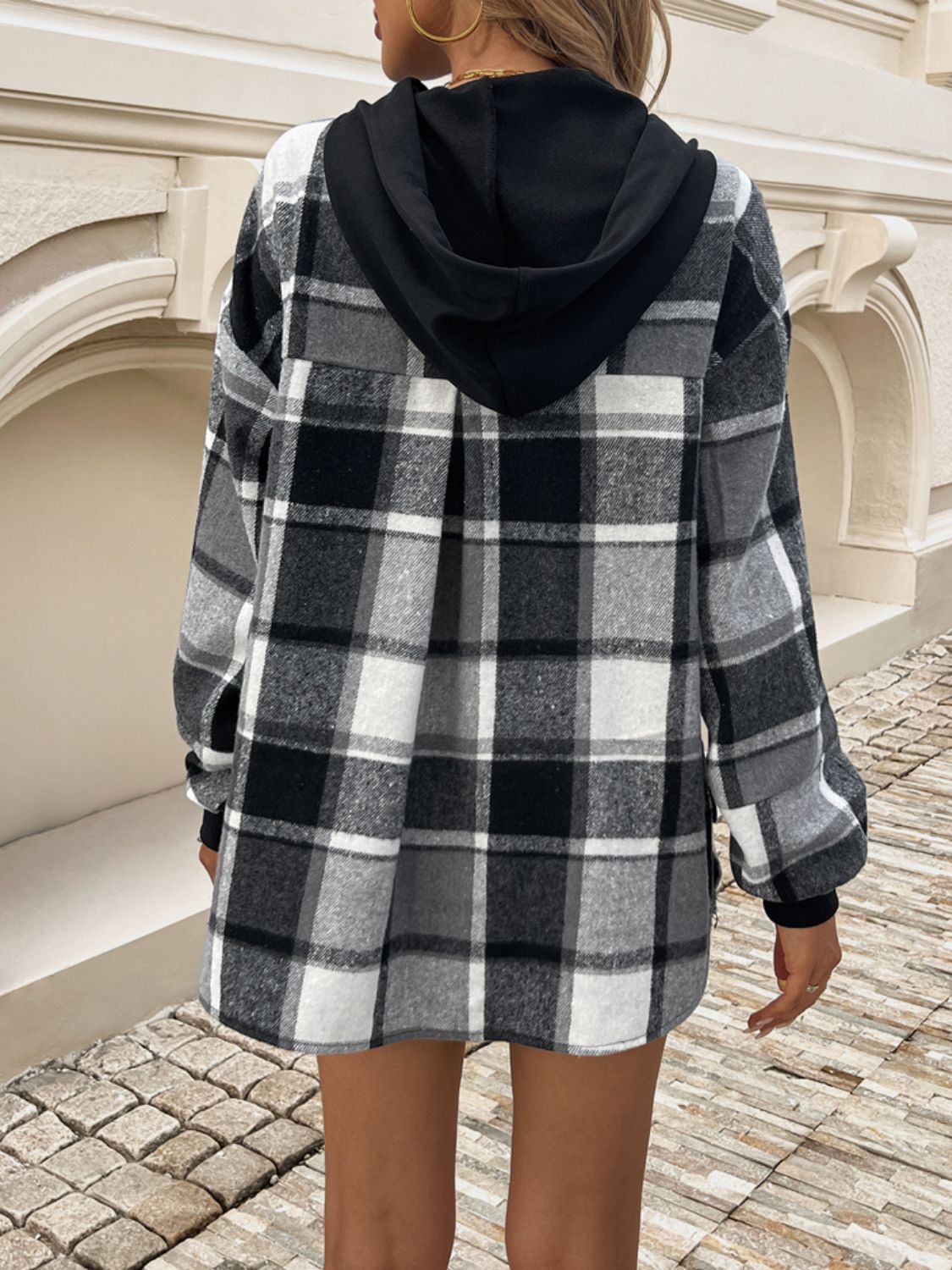 Devine Drawstring Plaid Long Sleeve Hoodie - MyEmpired