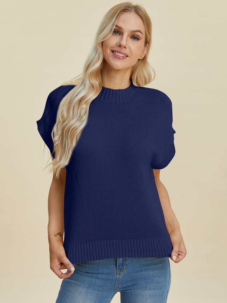 Double Take Full Size Mock Neck Short Sleeve Sweater - MyEmpired