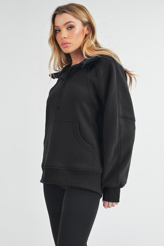 Aemi+Co Half Zip Raglan Sleeve Sweatshirt with Kangaroo Pocket - MyEmpired